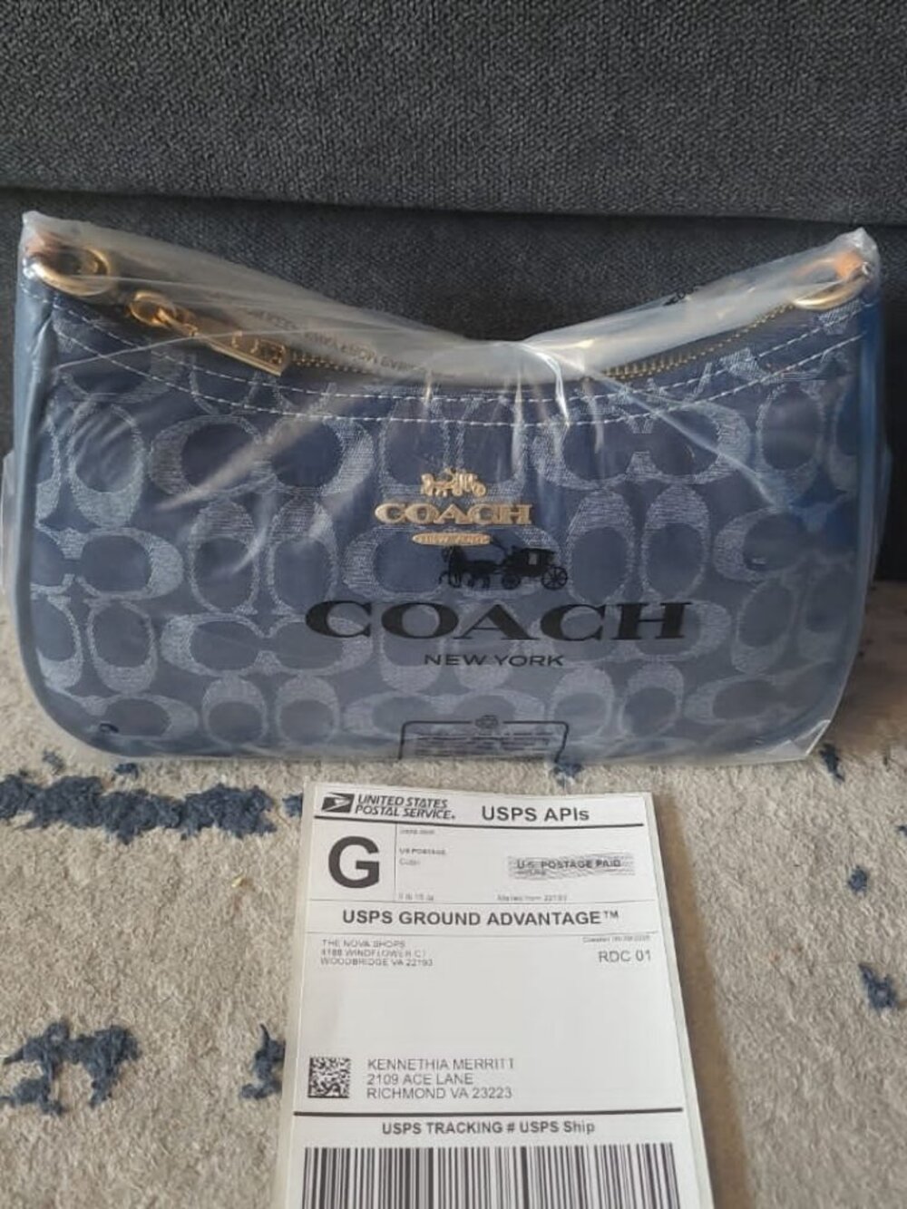 Coach Blue Signature Jacquard Shoulder Bag Crossbody Purse Gold Tone